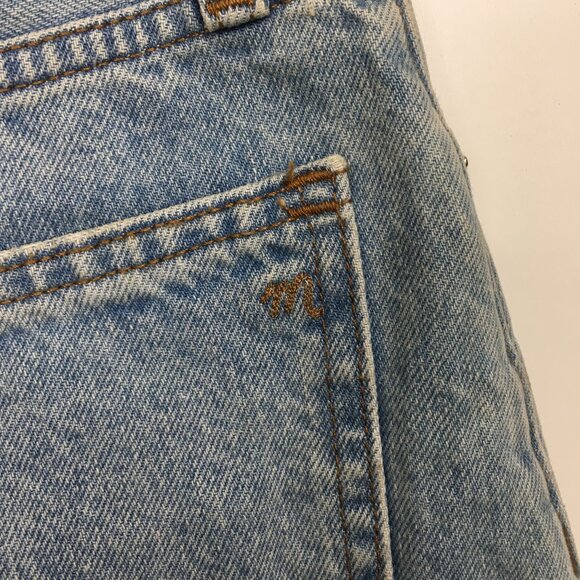 MADEWELL Medium/Light Wash THE MOM JEAN SHORT Distressed Raw Edge Hem Shorts - Picture 11 of 11